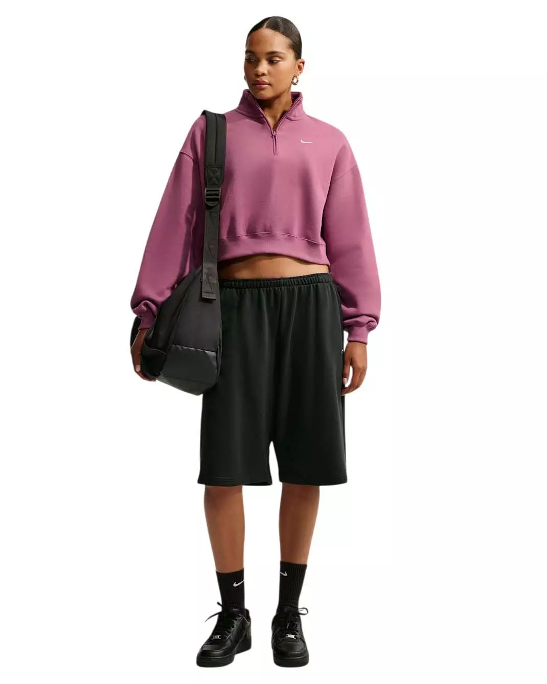 Nike Women's Studio Fleece Medium Weight Oversized 1/4 Zip Cropped